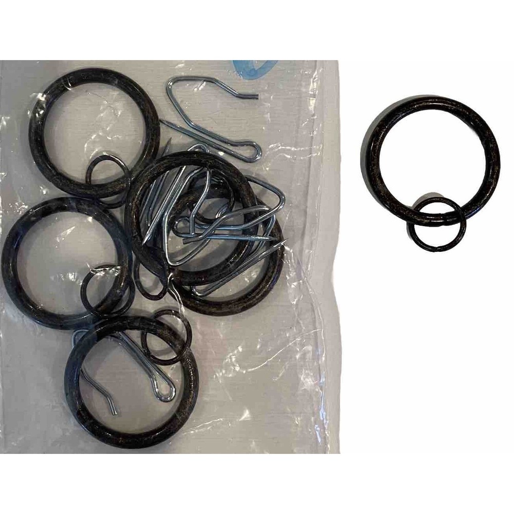 6 Brown Metal Curtain Drapery Rings & Silver S Hooks for 1.25" inch rod or under